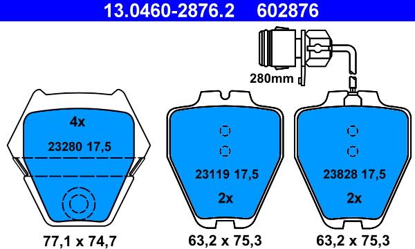 ATE 13.0460-2876.2 - Тормозные колодки, дисковые, комплект autospares.lv