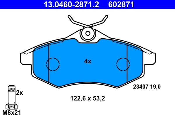 ATE 13.0460-2871.2 - Тормозные колодки, дисковые, комплект autospares.lv