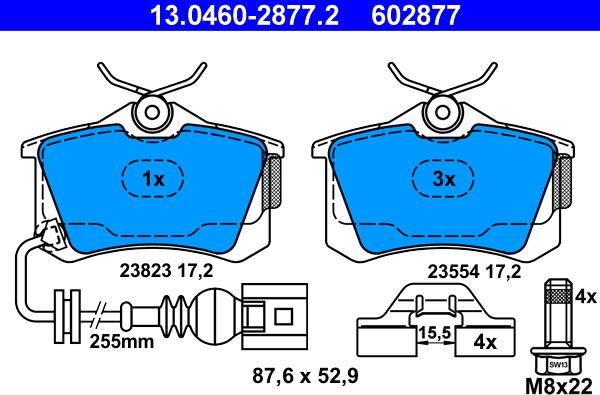 ATE 13.0460-2877.2 - Тормозные колодки, дисковые, комплект autospares.lv