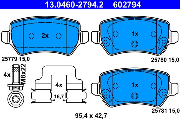 ATE 13.0460-2794.2 - Тормозные колодки, дисковые, комплект autospares.lv