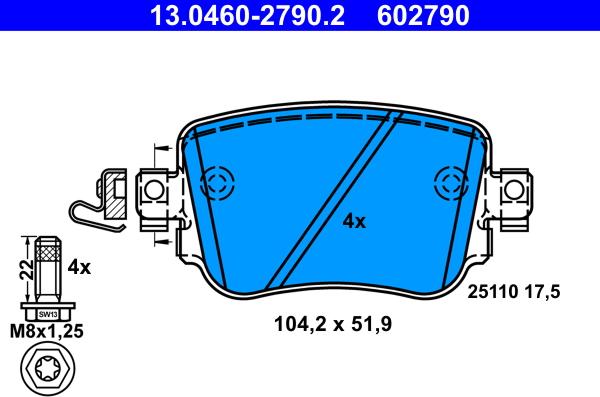 ATE 13.0460-2790.2 - Тормозные колодки, дисковые, комплект autospares.lv