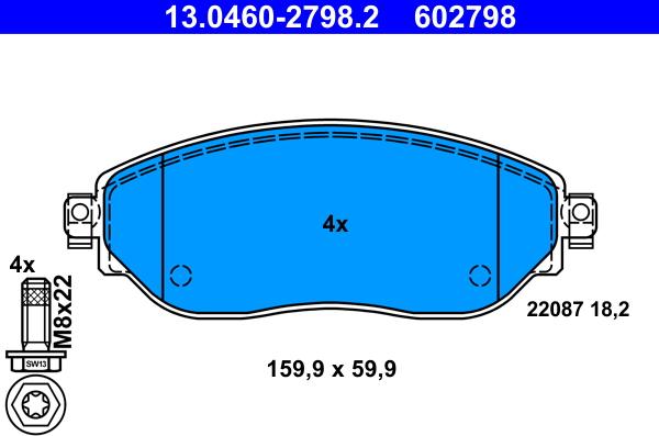 ATE 13.0460-2798.2 - Тормозные колодки, дисковые, комплект autospares.lv