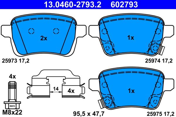 ATE 13.0460-2793.2 - Тормозные колодки, дисковые, комплект autospares.lv