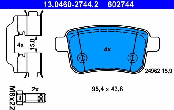 ATE 13.0460-2744.2 - Тормозные колодки, дисковые, комплект autospares.lv