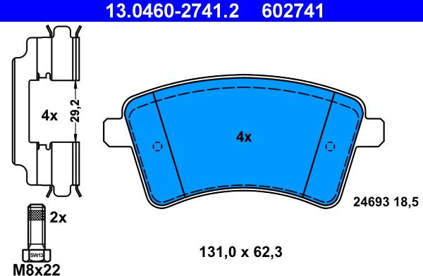 ATE 13.0460-2741.2 - Тормозные колодки, дисковые, комплект autospares.lv