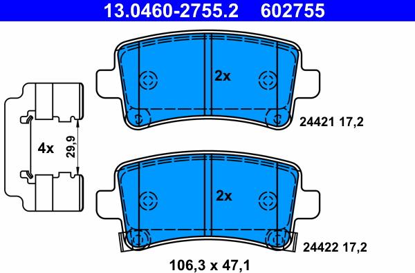 ATE 13.0460-2755.2 - Тормозные колодки, дисковые, комплект autospares.lv