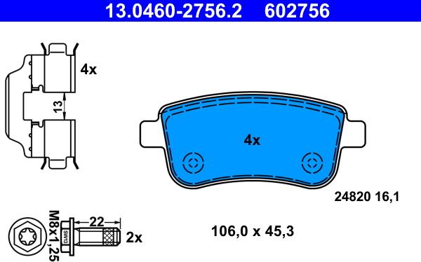 ATE 13.0460-2756.2 - Тормозные колодки, дисковые, комплект autospares.lv