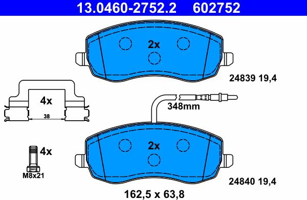 ATE 13.0460-2752.2 - Тормозные колодки, дисковые, комплект autospares.lv