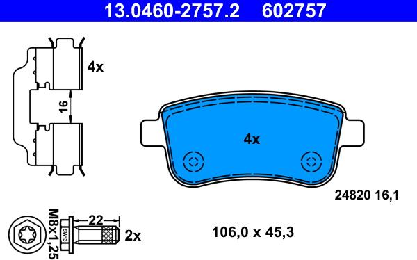 ATE 13.0460-2757.2 - Тормозные колодки, дисковые, комплект autospares.lv