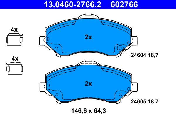 ATE 13.0460-2766.2 - Тормозные колодки, дисковые, комплект autospares.lv