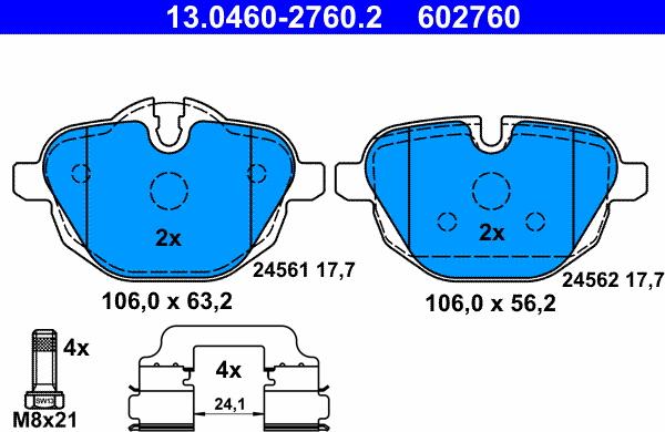 ATE 13.0460-2760.2 - Тормозные колодки, дисковые, комплект autospares.lv