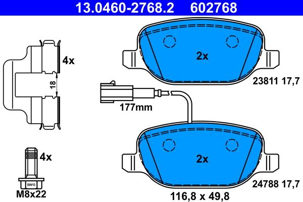 ATE 13.0460-2768.2 - Тормозные колодки, дисковые, комплект autospares.lv