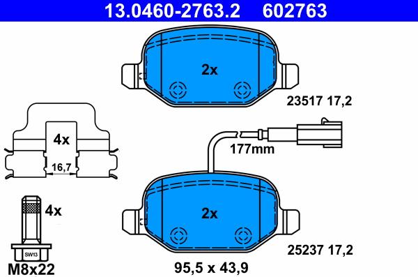 ATE 13.0460-2763.2 - Тормозные колодки, дисковые, комплект autospares.lv