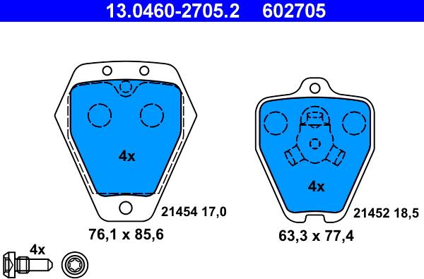 ATE 13.0460-2705.2 - Тормозные колодки, дисковые, комплект autospares.lv