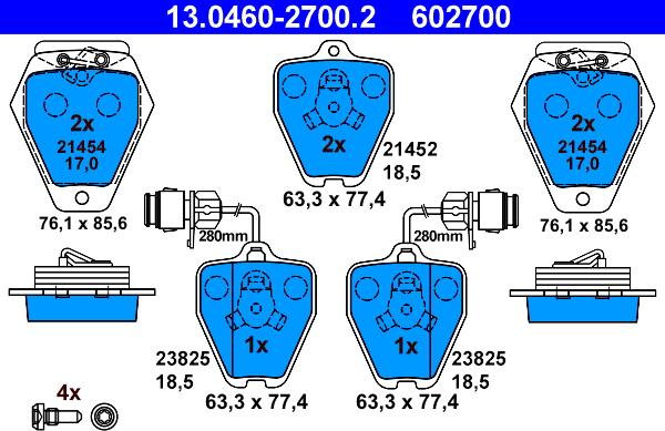 ATE 13.0460-2700.2 - Тормозные колодки, дисковые, комплект autospares.lv