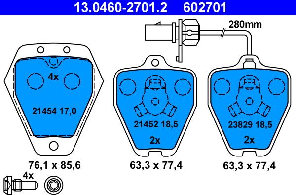 ATE 13.0460-2701.2 - Тормозные колодки, дисковые, комплект autospares.lv