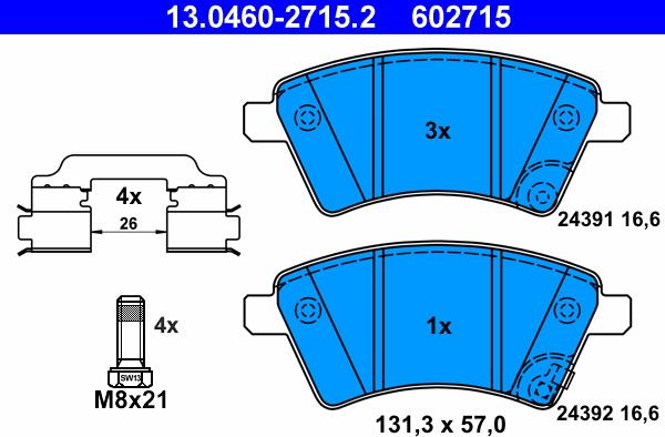 ATE 13.0460-2715.2 - Тормозные колодки, дисковые, комплект autospares.lv