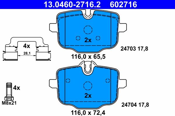 ATE 13.0460-2716.2 - Тормозные колодки, дисковые, комплект autospares.lv