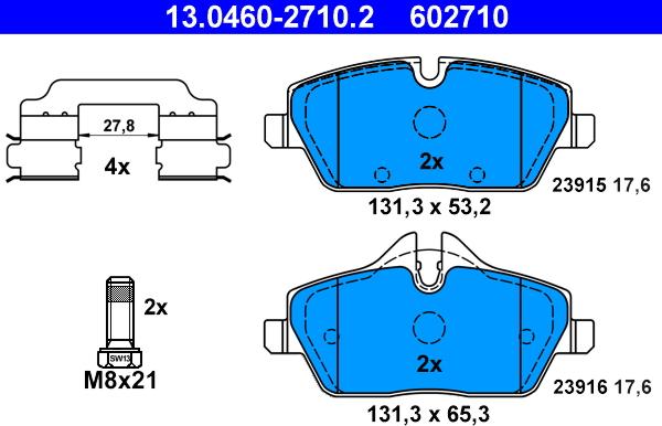 ATE 13.0460-2710.2 - Тормозные колодки, дисковые, комплект autospares.lv