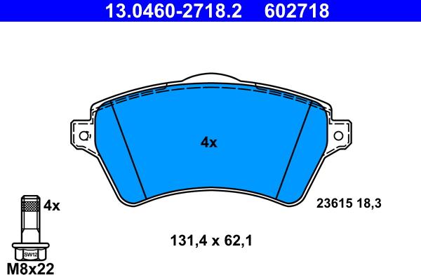 ATE 13.0460-2718.2 - Тормозные колодки, дисковые, комплект autospares.lv