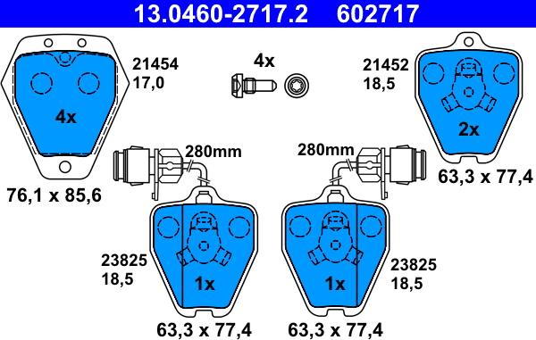 ATE 13.0460-2717.2 - Тормозные колодки, дисковые, комплект autospares.lv