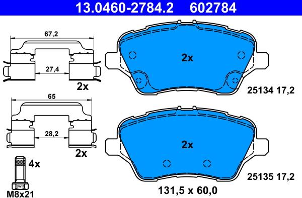 ATE 13.0460-2784.2 - Тормозные колодки, дисковые, комплект autospares.lv