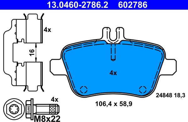 ATE 13.0460-2786.2 - Тормозные колодки, дисковые, комплект autospares.lv