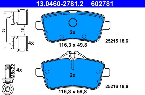 ATE 13.0460-2781.2 - Тормозные колодки, дисковые, комплект autospares.lv