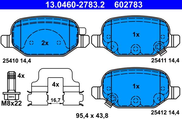 ATE 13.0460-2783.2 - Тормозные колодки, дисковые, комплект autospares.lv