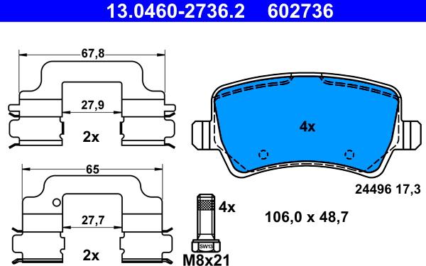 ATE 13.0460-2736.2 - Тормозные колодки, дисковые, комплект autospares.lv