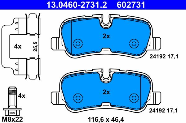 ATE 13.0460-2731.2 - Тормозные колодки, дисковые, комплект autospares.lv