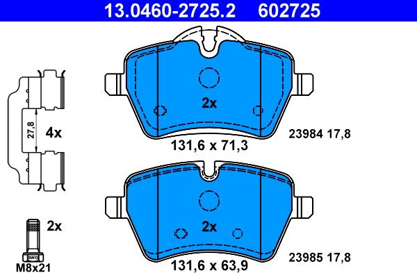 ATE 13.0460-2725.2 - Тормозные колодки, дисковые, комплект autospares.lv