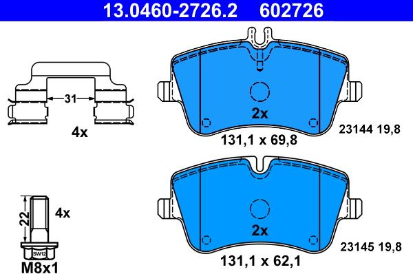 ATE 13.0460-2726.2 - Тормозные колодки, дисковые, комплект autospares.lv