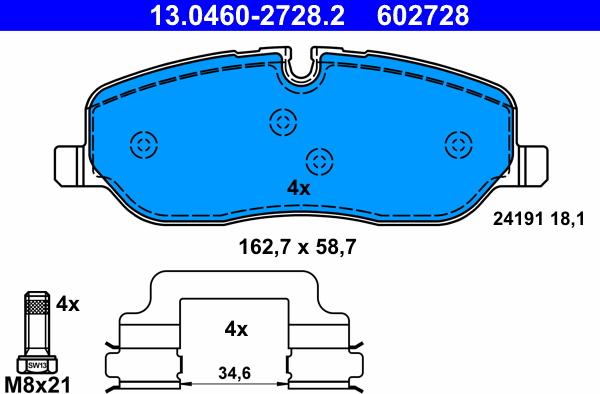 ATE 13.0460-2728.2 - Тормозные колодки, дисковые, комплект autospares.lv