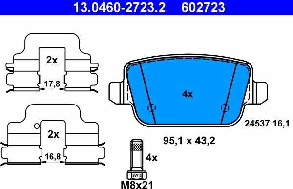 ATE 13.0460-2723.2 - Тормозные колодки, дисковые, комплект autospares.lv