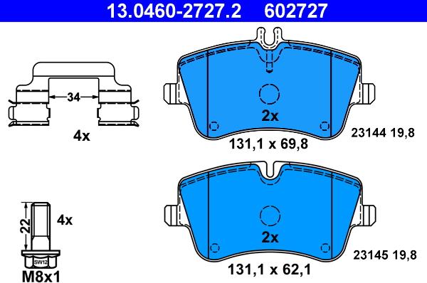 ATE 13.0460-2727.2 - Тормозные колодки, дисковые, комплект autospares.lv