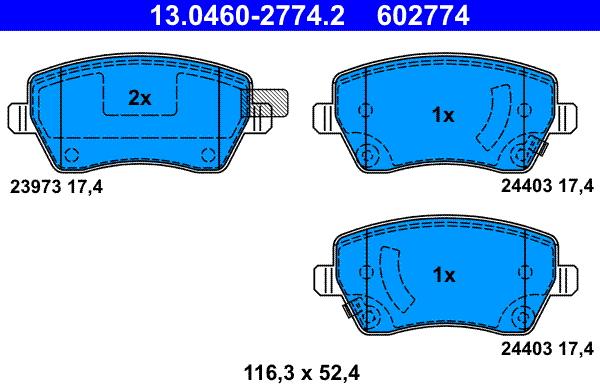 ATE 13.0460-2774.2 - Тормозные колодки, дисковые, комплект autospares.lv