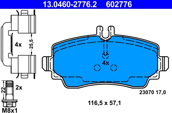 ATE 13.0460-2776.2 - Тормозные колодки, дисковые, комплект autospares.lv