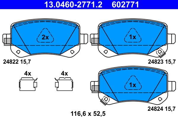 ATE 13.0460-2771.2 - Тормозные колодки, дисковые, комплект autospares.lv