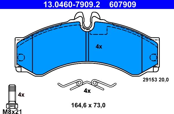 ATE 13.0460-7909.2 - Тормозные колодки, дисковые, комплект autospares.lv