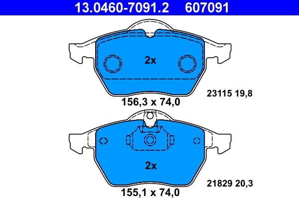 ATE 13.0460-7091.2 - Тормозные колодки, дисковые, комплект autospares.lv