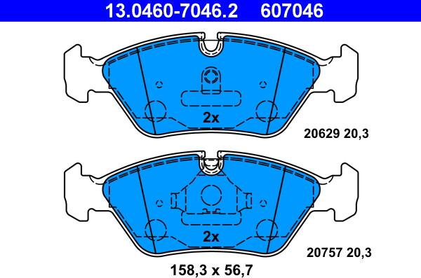 ATE 13.0460-7046.2 - Тормозные колодки, дисковые, комплект autospares.lv