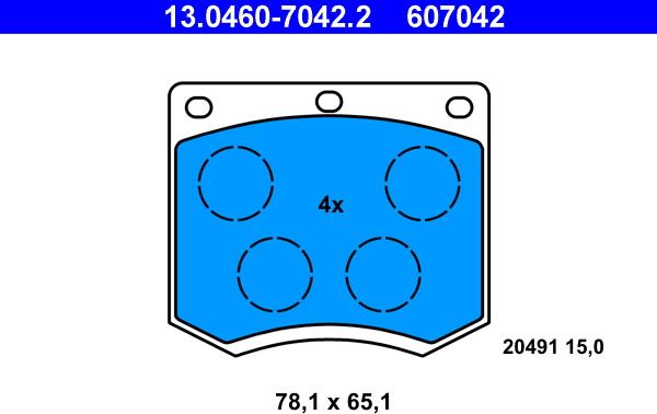 ATE 13.0460-7042.2 - Тормозные колодки, дисковые, комплект autospares.lv