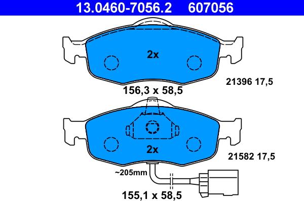 ATE 13.0460-7056.2 - Тормозные колодки, дисковые, комплект autospares.lv