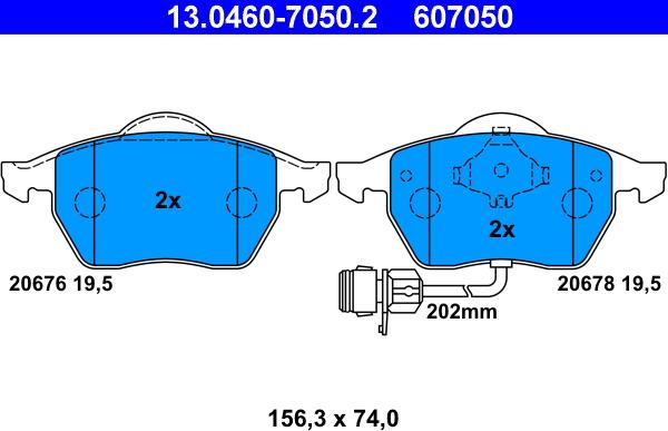 ATE 13.0460-7050.2 - Тормозные колодки, дисковые, комплект autospares.lv