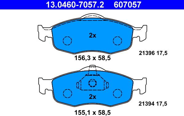 ATE 13.0460-7057.2 - Тормозные колодки, дисковые, комплект autospares.lv