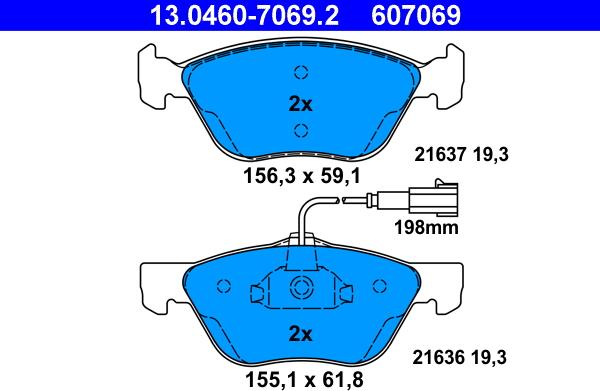 ATE 13.0460-7069.2 - Тормозные колодки, дисковые, комплект autospares.lv