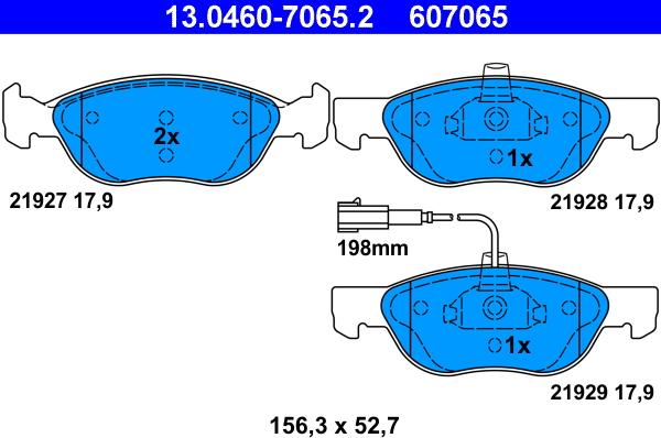 ATE 13.0460-7065.2 - Тормозные колодки, дисковые, комплект autospares.lv