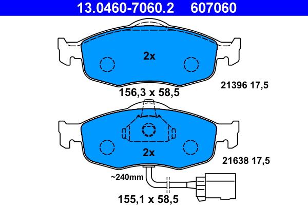 ATE 13.0460-7060.2 - Тормозные колодки, дисковые, комплект autospares.lv