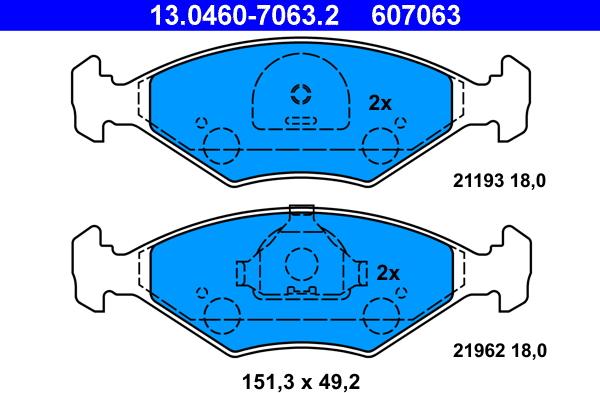 ATE 13.0460-7063.2 - Тормозные колодки, дисковые, комплект autospares.lv